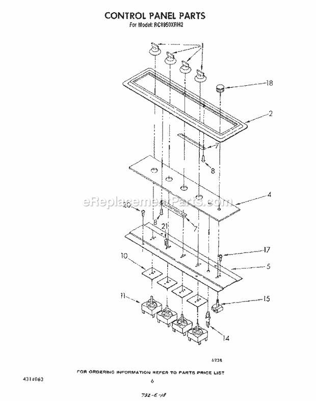 Whirlpool RC8950XRH2 Electric Range Control Panel Diagram