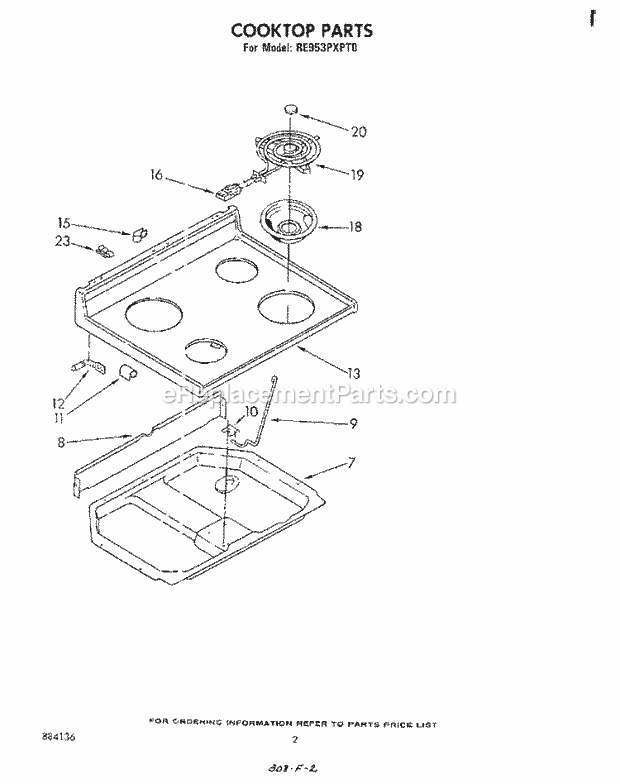 Whirlpool RE953PXPT0 Electric Range Cooktop Diagram