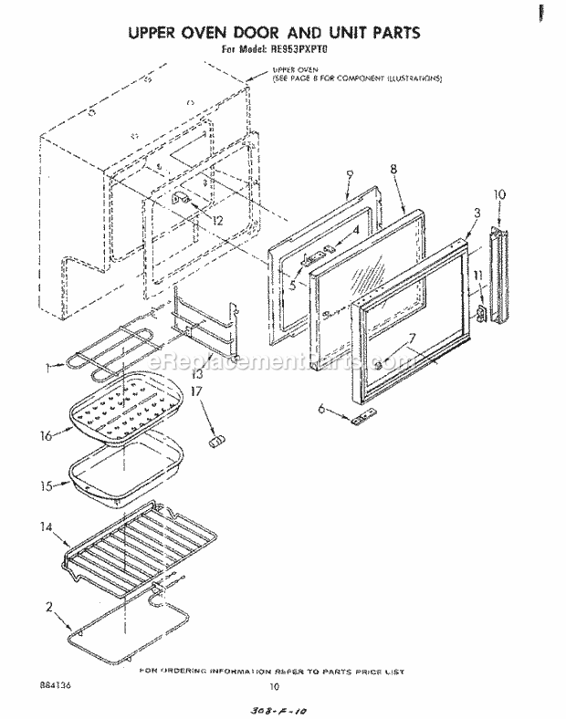 Whirlpool RE953PXPT0 Electric Range Upper Oven Door and Unit Diagram