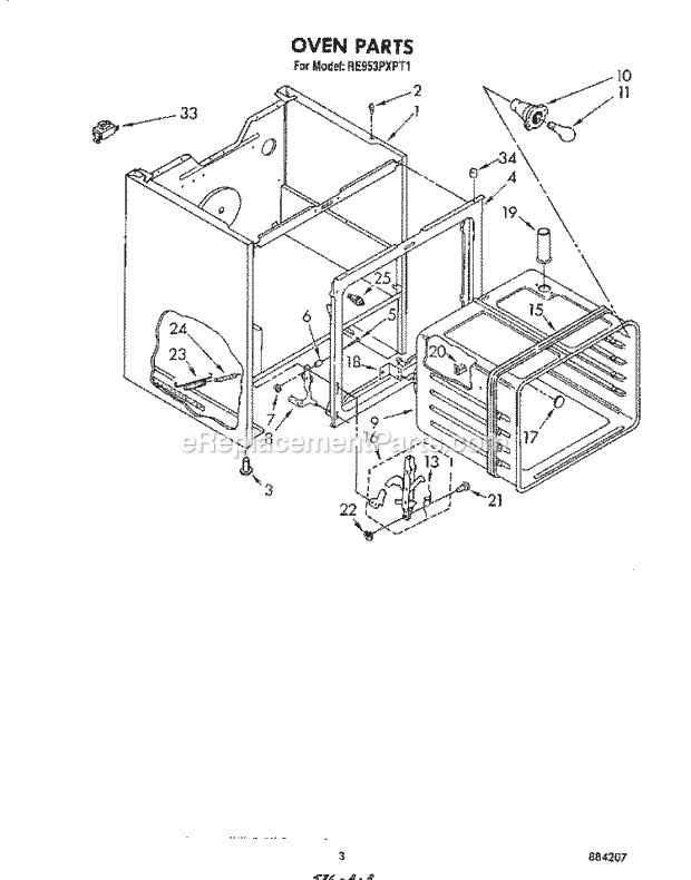 Whirlpool RE953PXPT1 Electric Range Oven Diagram