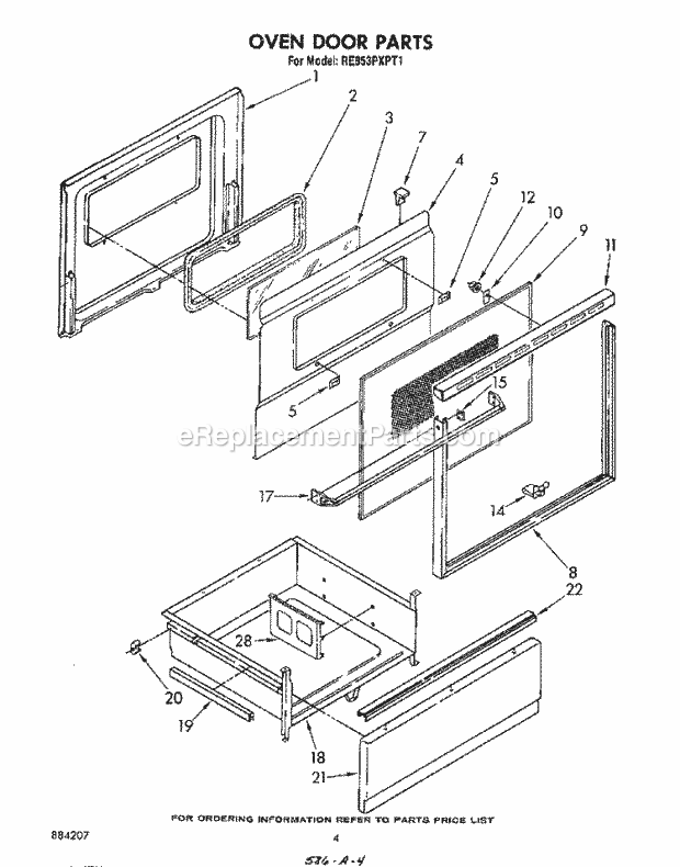 Whirlpool RE953PXPT1 Electric Range Oven Door Diagram