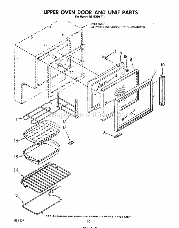 Whirlpool RE953PXPT1 Electric Range Upper Oven Door and Unit Diagram