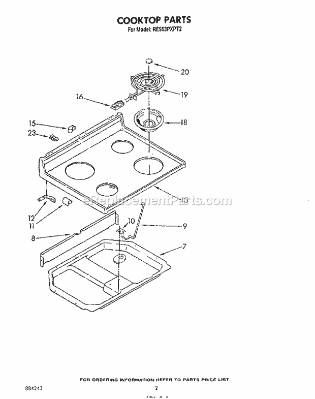 Whirlpool RE953PXPT2 Electric Range Cook Top Diagram