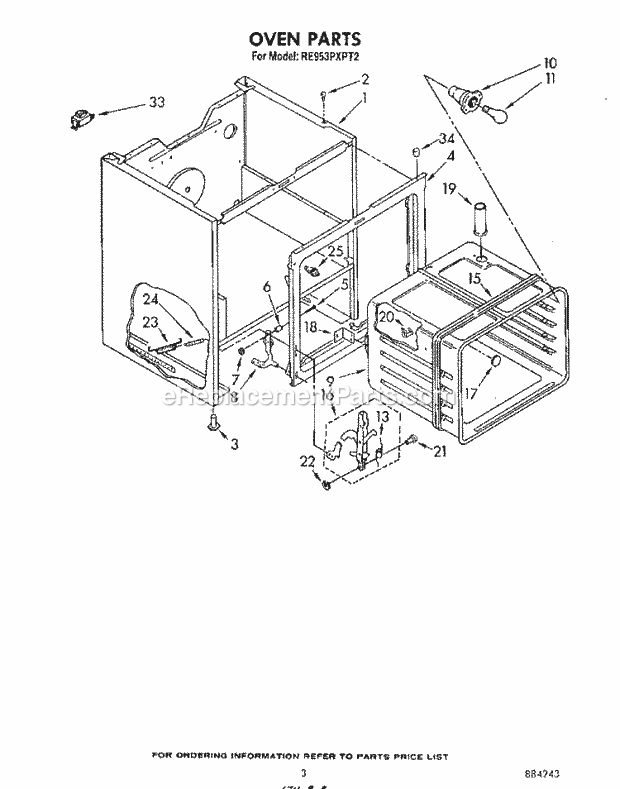 Whirlpool RE953PXPT2 Electric Range Oven Diagram