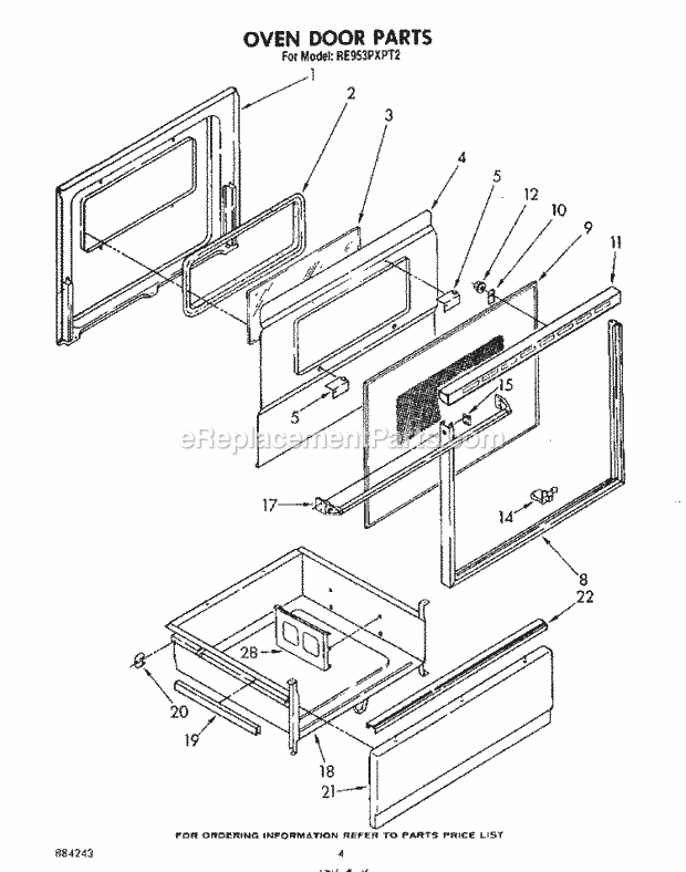 Whirlpool RE953PXPT2 Electric Range Oven Door Diagram