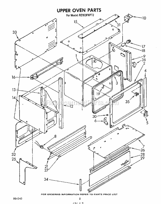 Whirlpool RE953PXPT2 Electric Range Upper Oven Diagram