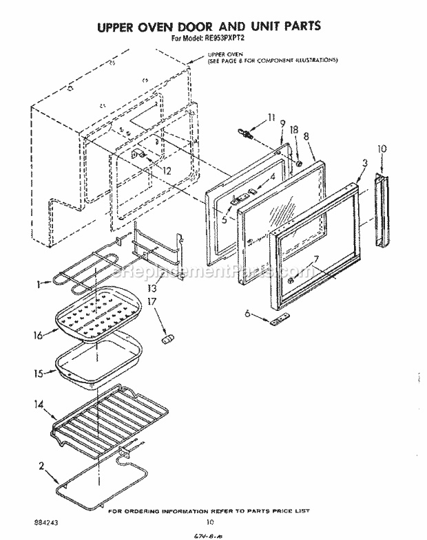 Whirlpool RE953PXPT2 Electric Range Upper Oven and Unit Diagram