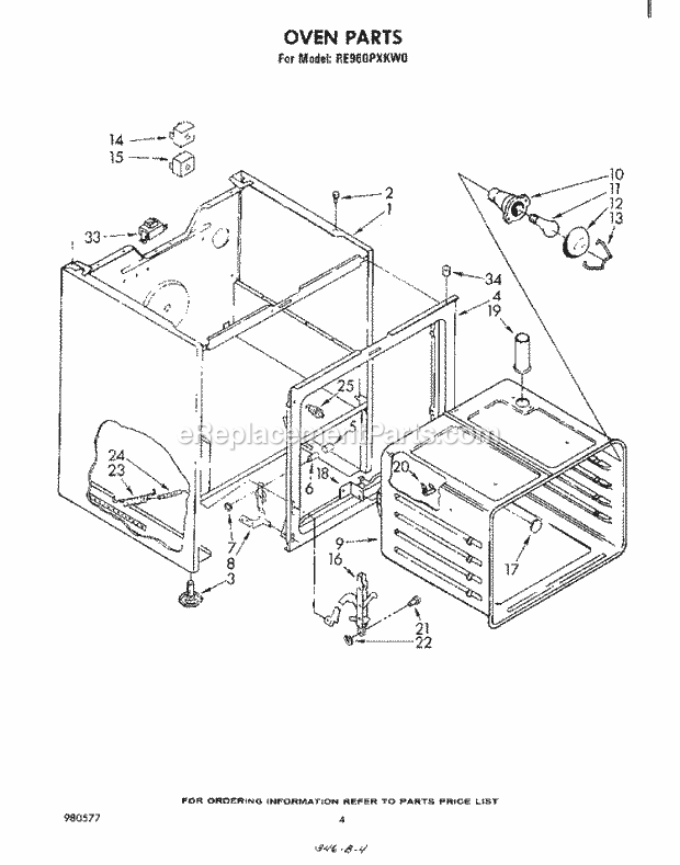 Whirlpool RE960PXKW0 Electric Range Oven Diagram