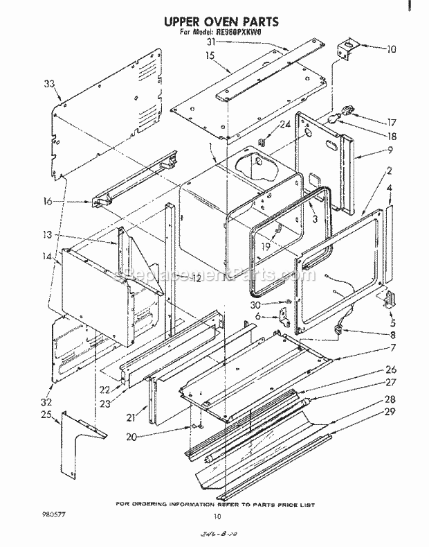 Whirlpool RE960PXKW0 Electric Range Upper Oven Diagram