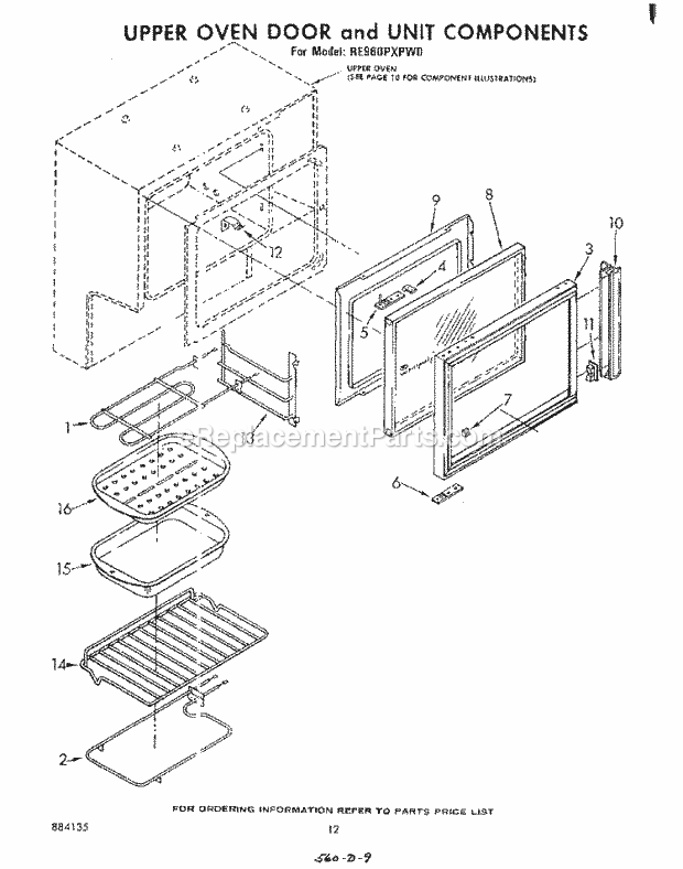 Whirlpool RE960PXPW0 Electric Range Upper Oven Door and Unit Diagram