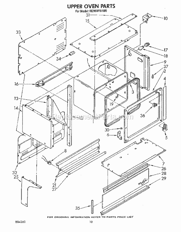 Whirlpool RE960PXVN0 Range Upper Oven Diagram