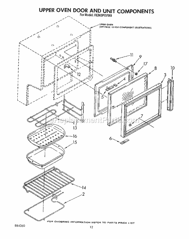 Whirlpool RE960PXVN0 Range Upper Oven Door and Unit Diagram