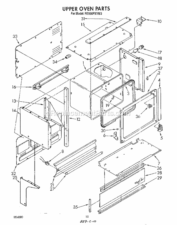 Whirlpool RE960PXVN3 Range Upper Oven Diagram