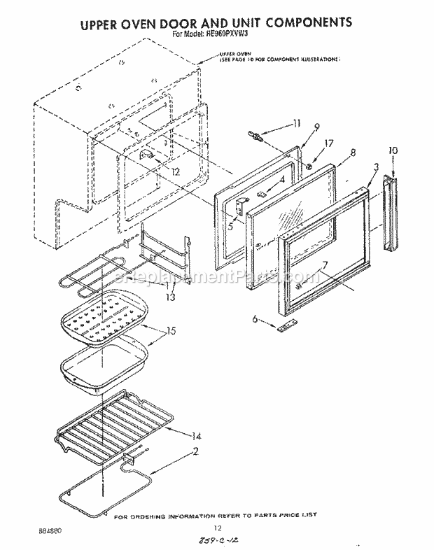 Whirlpool RE960PXVN3 Range Upper Oven Door and Unit Diagram