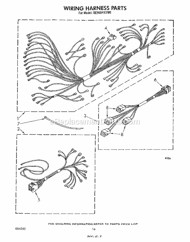 Whirlpool RE960PXVW0 Electric Range Wiring Harness Diagram