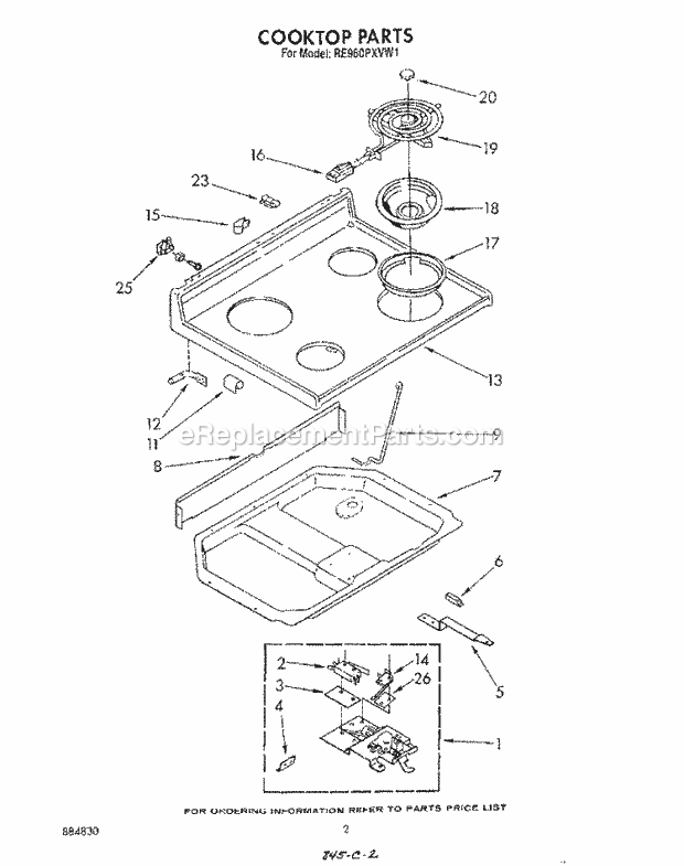 Whirlpool RE960PXVW1 Electric Range Cook Top Diagram