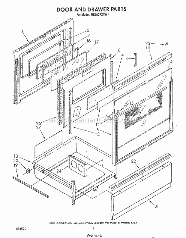 Whirlpool RE960PXVW1 Electric Range Door and Drawer Diagram