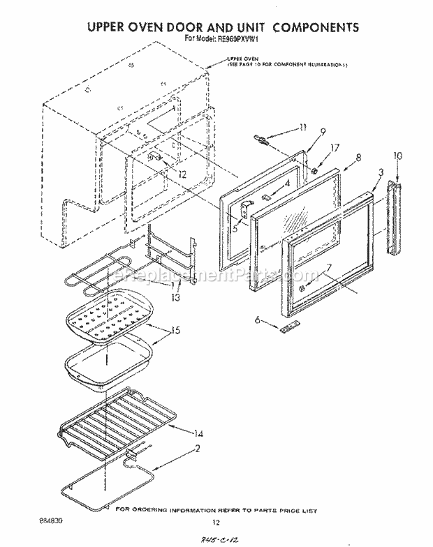 Whirlpool RE960PXVW1 Electric Range Upper Oven Door and Unit Diagram