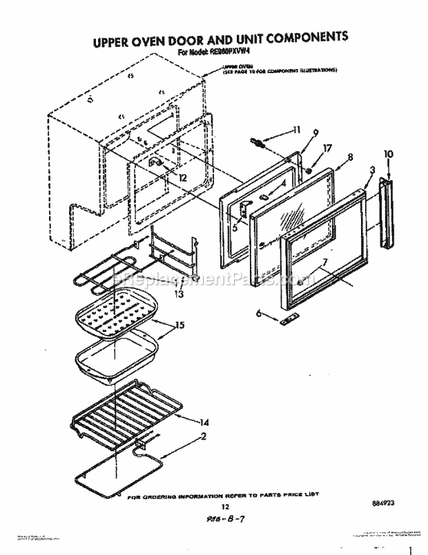 Whirlpool RE960PXVW4 Electric Range Upper Oven Door and Unit Diagram