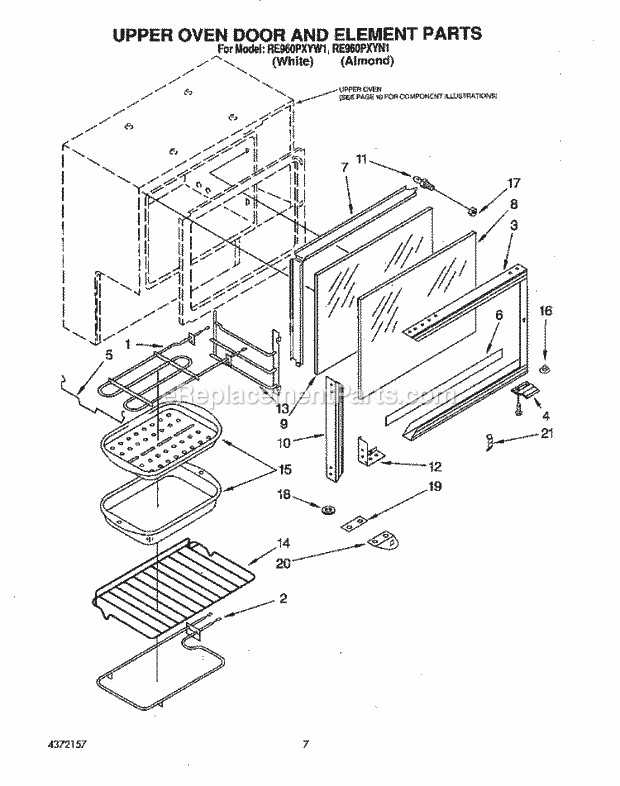 Whirlpool RE960PXYN1 Range Upper Oven Door and Element Diagram