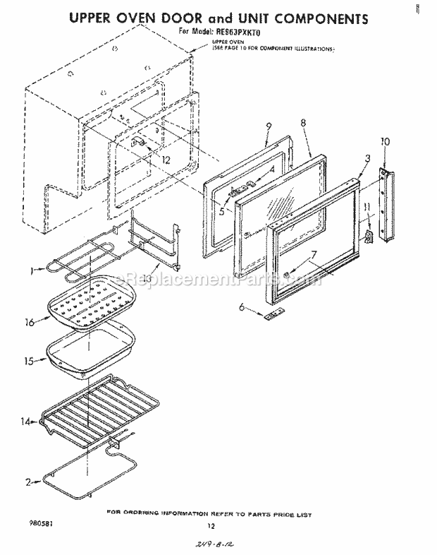 Whirlpool RE963PXKT0 Electric Range Upper Oven Door and Unit Diagram