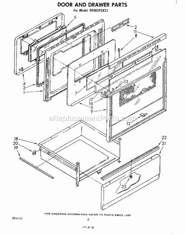 Whirlpool RE963PXKT1 Electric Range Door and Drawer Diagram