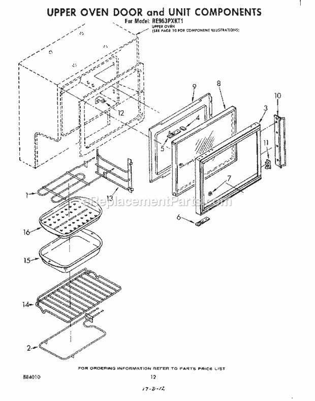 Whirlpool RE963PXKT1 Electric Range Upper Oven Door and Unit Diagram
