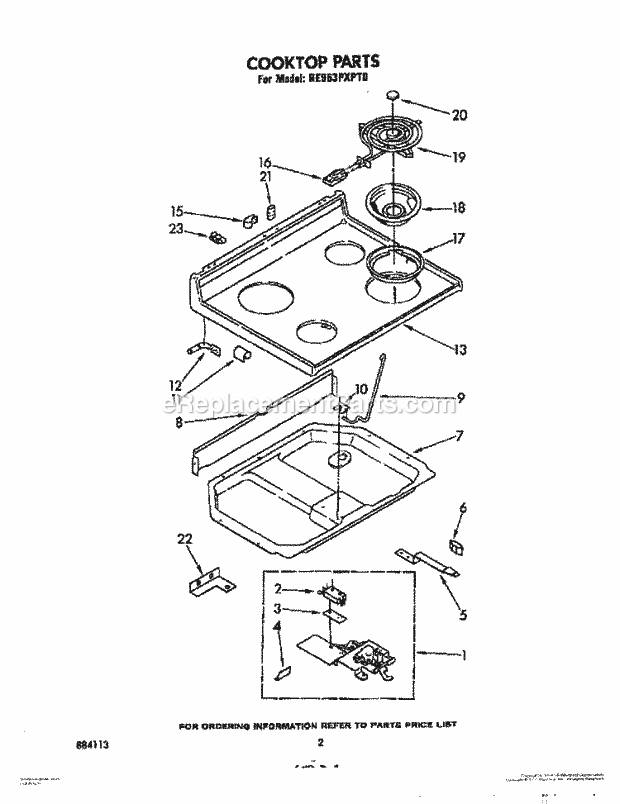 Whirlpool RE963PXPT0 Electric Range Cooktop Diagram