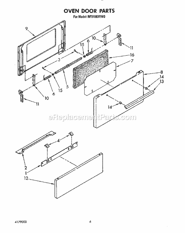 Whirlpool RF0100XRW0 Electric Range Oven Door Diagram