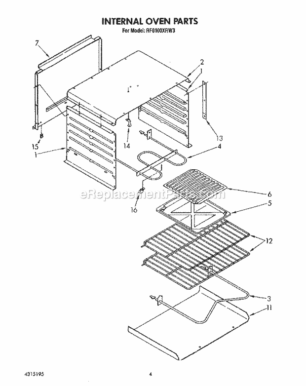 Whirlpool RF0100XRW3 Electric Range Internal Oven Diagram