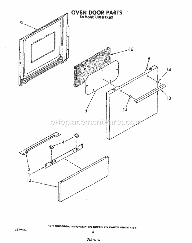 Whirlpool RF010EXRW2 Electric Range Oven Door Diagram