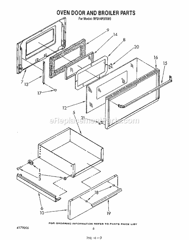 Whirlpool RF014PXRW0 Electric Range Oven Door and Broiler Diagram