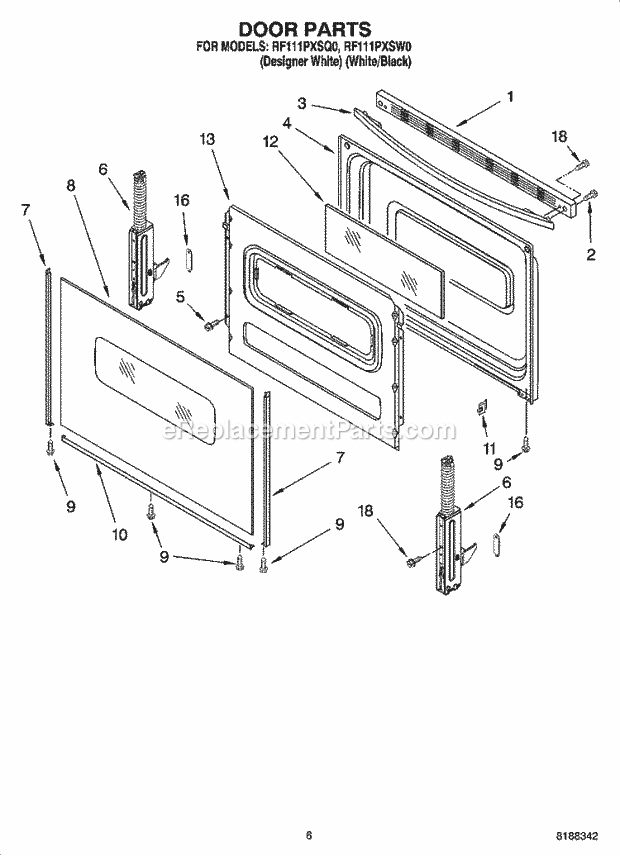 Whirlpool RF111PXSQ0 Freestanding Electric Door Parts, Optional Parts (Not Included) Diagram