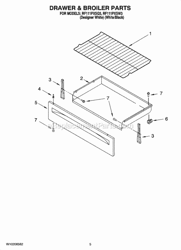 Whirlpool RF111PXSQ3 Freestanding Electric Drawer & Broiler Parts Diagram