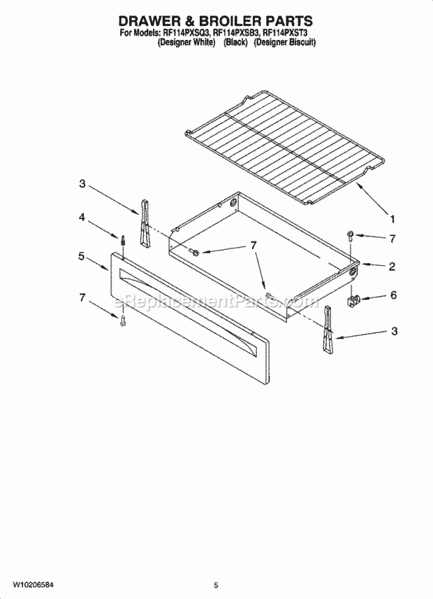 Whirlpool RF114PXSQ3 Freestanding Electric Drawer & Broiler Parts Diagram