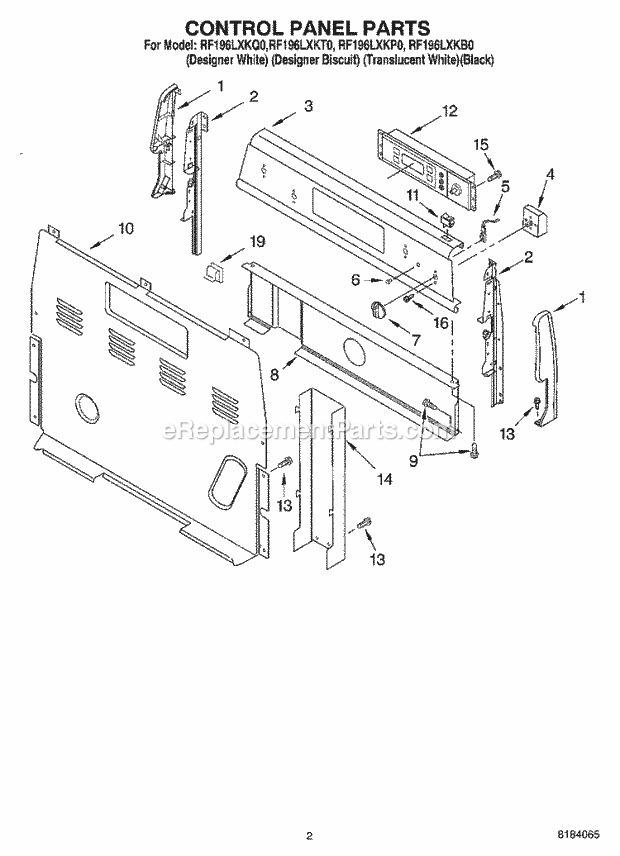 Whirlpool RF196LXKP0 Freestanding Electric Range Control Panel Diagram