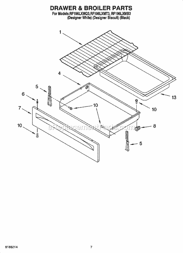 Whirlpool RF196LXMB3 Freestanding Electric Drawer & Broiler Parts, Optional Parts Diagram