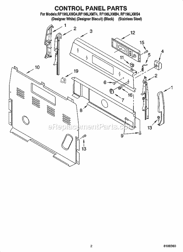 Whirlpool RF196LXMB4 Freestanding Electric Control Panel Parts Diagram
