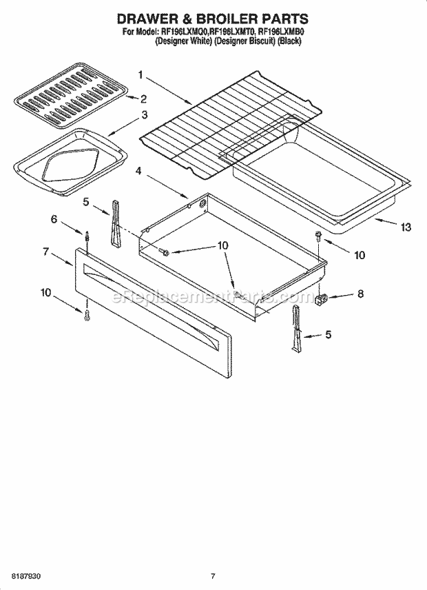 Whirlpool RF196LXMQ0 Freestanding Electric Drawer & Broiler Parts, Miscellaneous Parts Diagram