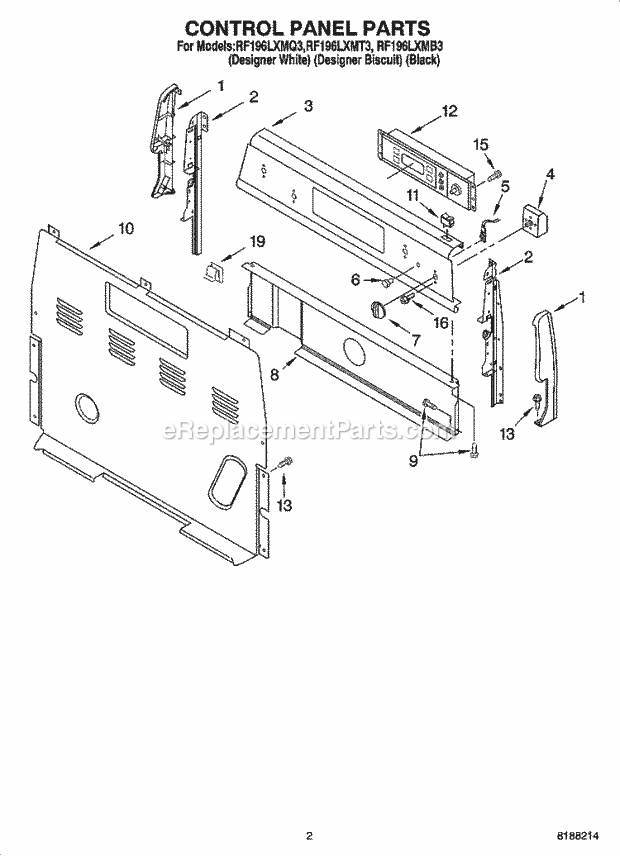 Whirlpool RF196LXMQ3 Freestanding Electric Control Panel Parts Diagram