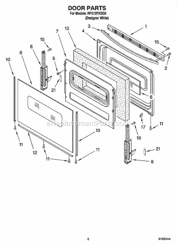 Whirlpool RF212PXSQ0 Freestanding Electric Door Parts, Optional Parts (Not Included) Diagram