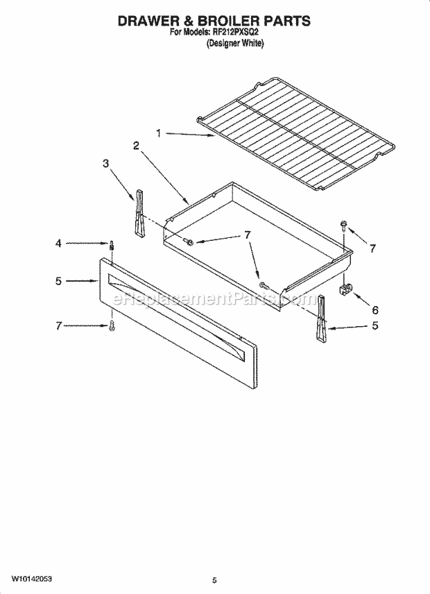 Whirlpool RF212PXSQ2 Freestanding Electric Drawer & Broiler Parts Diagram