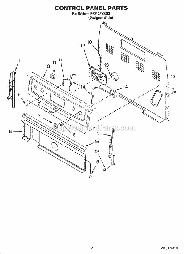 Whirlpool RF212PXSQ3 Freestanding Electric Control Panel Parts Diagram