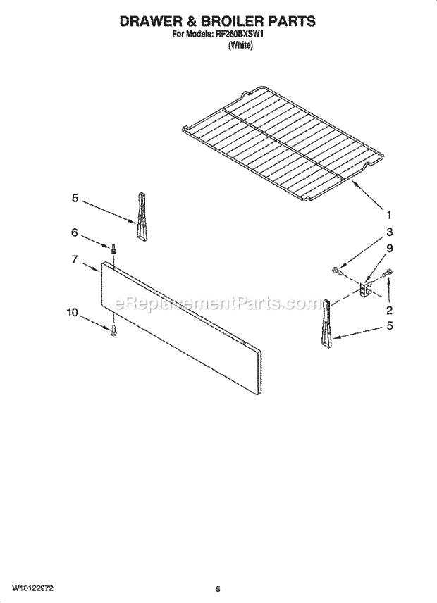 Whirlpool RF260BXSW1 Freestanding Electric Drawer & Broiler Parts Diagram