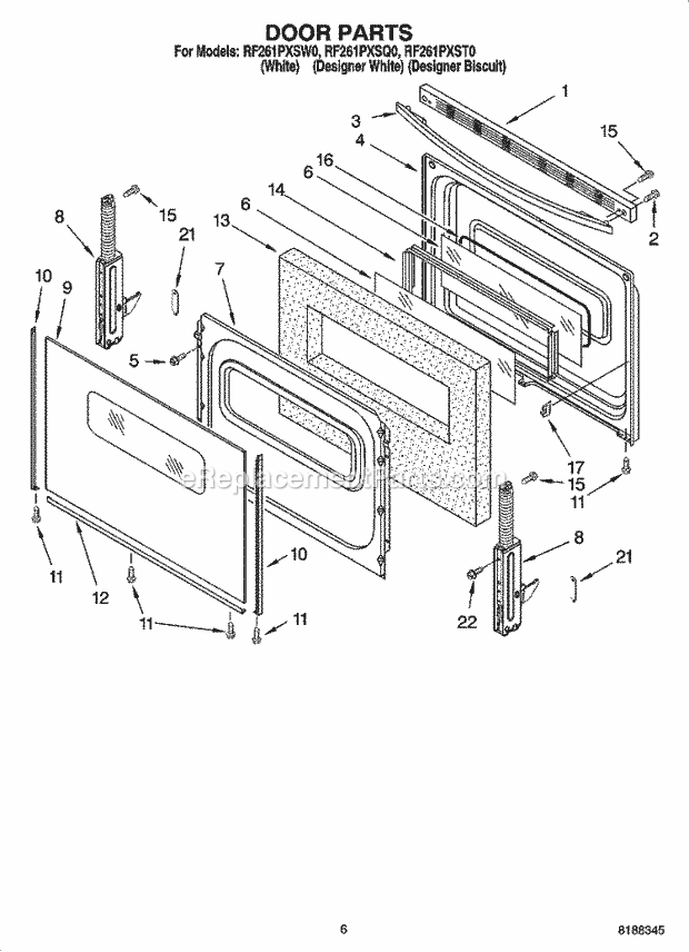 Whirlpool RF261PXSW0 Freestanding Electric Door Parts, Optional Parts (Not Included) Diagram