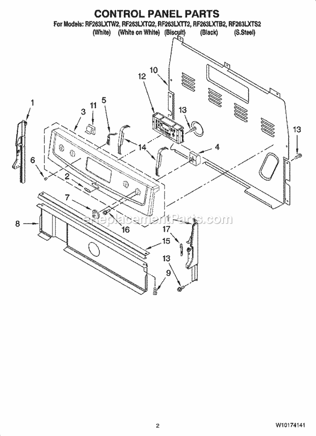 Whirlpool RF263LXTQ2 Freestanding Electric Control Panel Parts Diagram