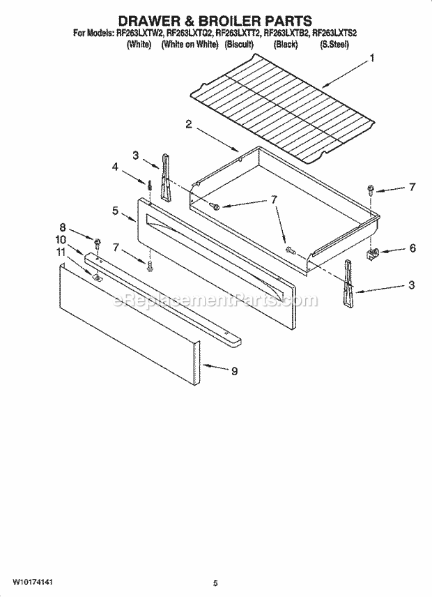 Whirlpool RF263LXTS2 Freestanding Electric Drawer & Broiler Parts Diagram