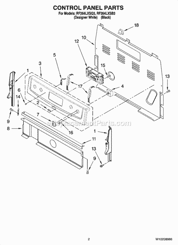 Whirlpool RF264LXSB3 Freestanding Electric Control Panel Parts Diagram