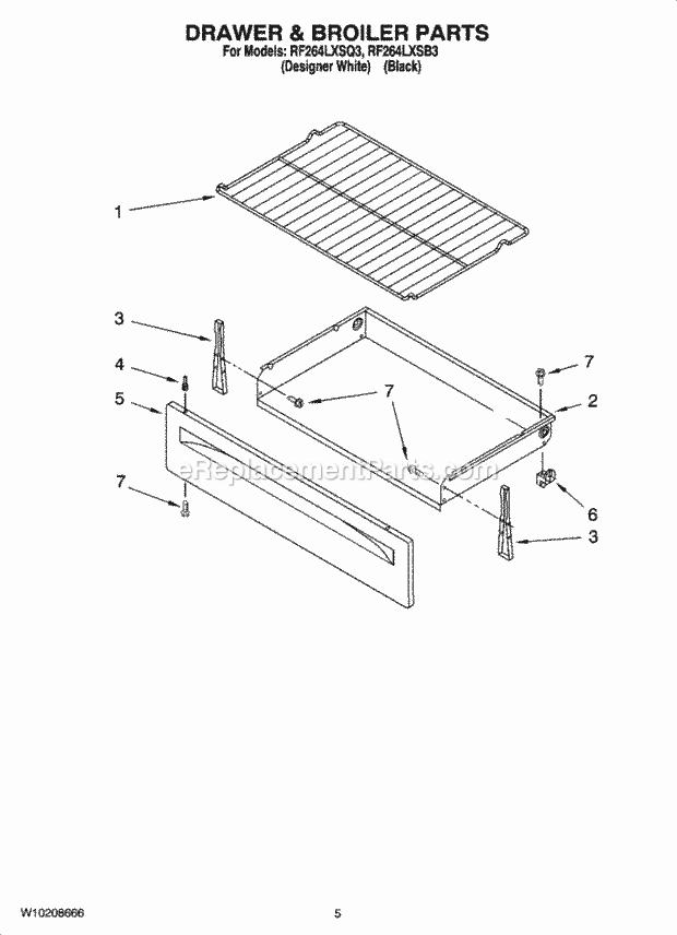 Whirlpool RF264LXSB3 Freestanding Electric Drawer & Broiler Parts Diagram