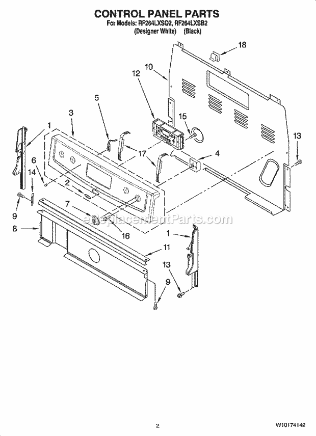 Whirlpool RF264LXSQ2 Freestanding Electric Control Panel Parts Diagram